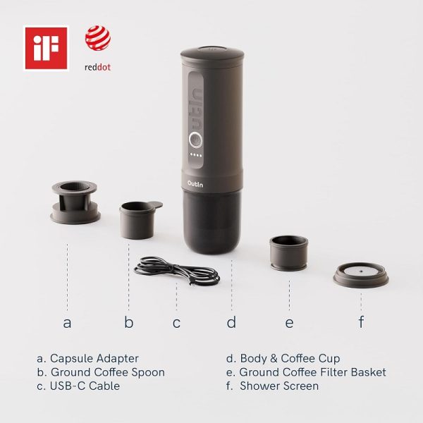 cafetera portátil espresso outin nano verde azulado